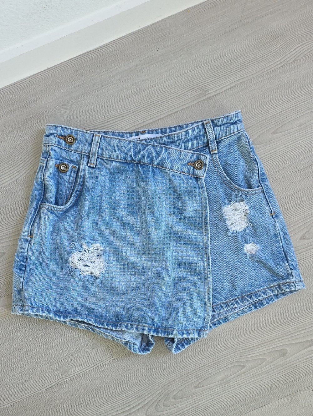 Zara Light Blue Distressed Denim Skort